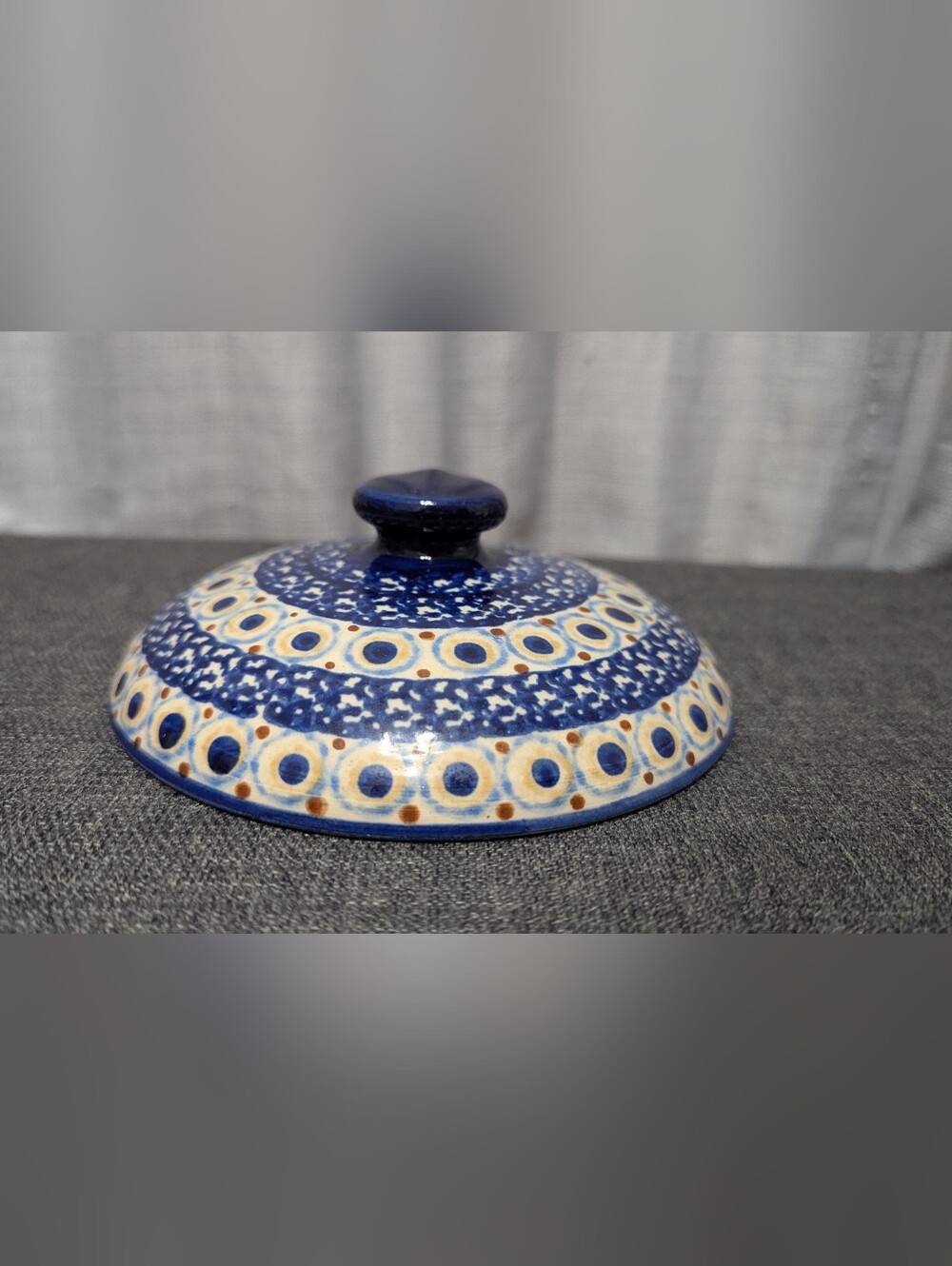 Handarbeit Germany Pottery Replacemt Top 6 Inches Peacock Blue Print Ceramic